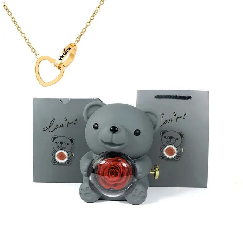 Eternal Rose Teddy Bear with Necklace