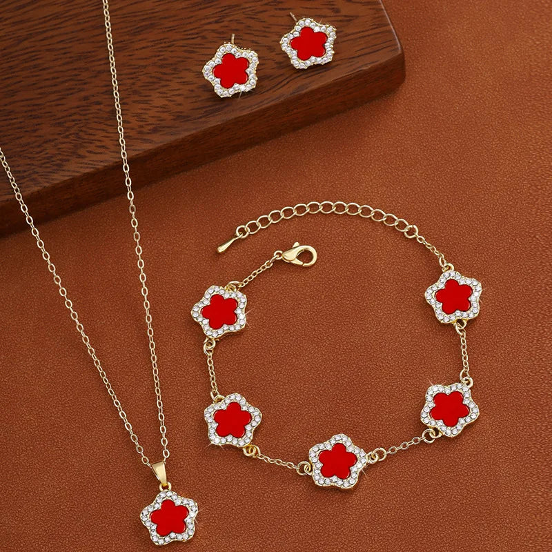 Flower Pendant Necklace & Earrings