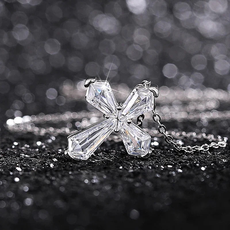 Huitan Crystal Cross Necklace for Women